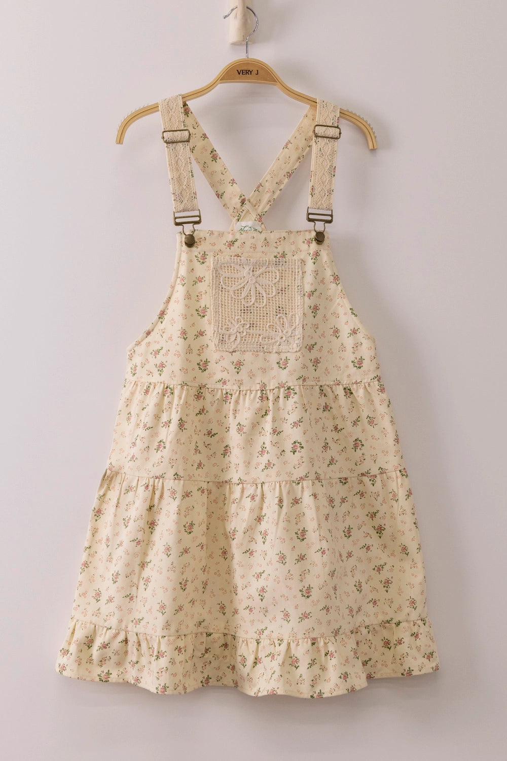 Lace Detail Floral Printed Overall Mini Dress