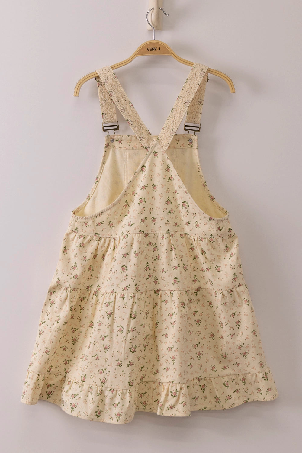 Lace Detail Floral Printed Overall Mini Dress