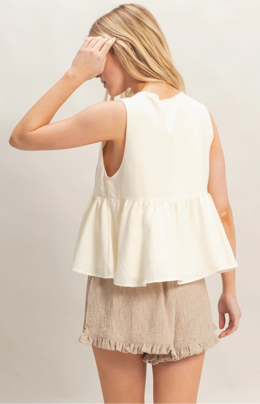 Off White Lace Trim Tie Front Top