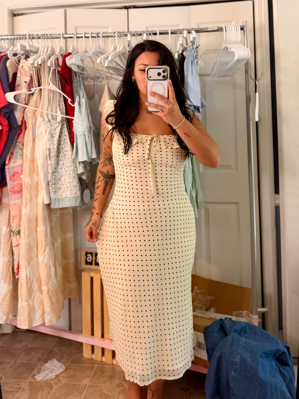 Cream Polka Dot Maxi Dress
