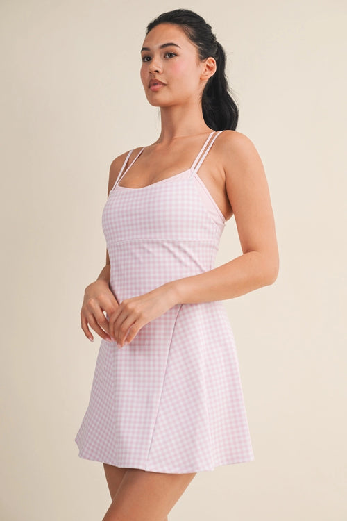 Double Layered Gingham Active Dress (Pink)