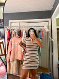Brown Striped Collared Knit Dress