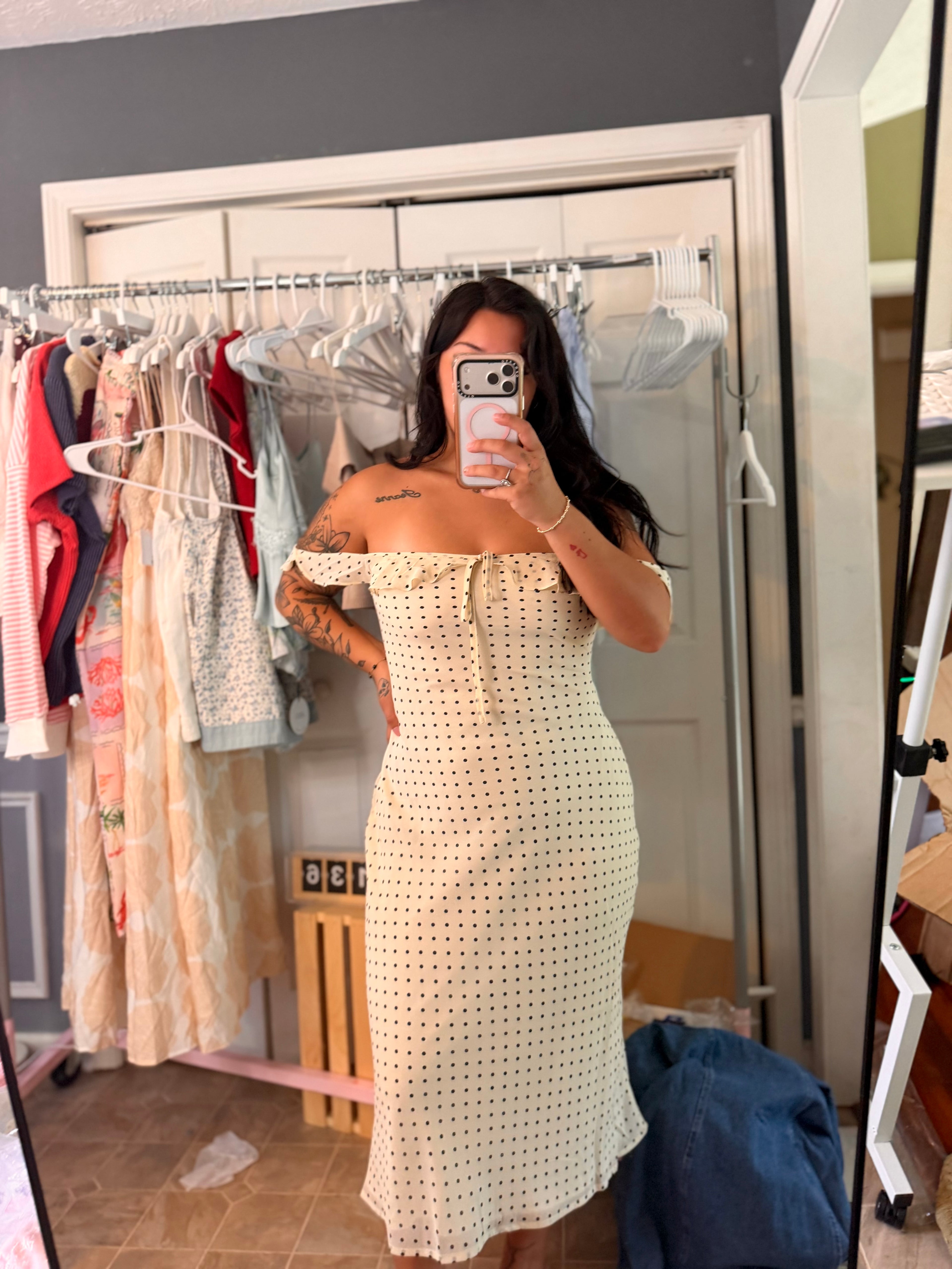 Cream Polka Dot Maxi Dress