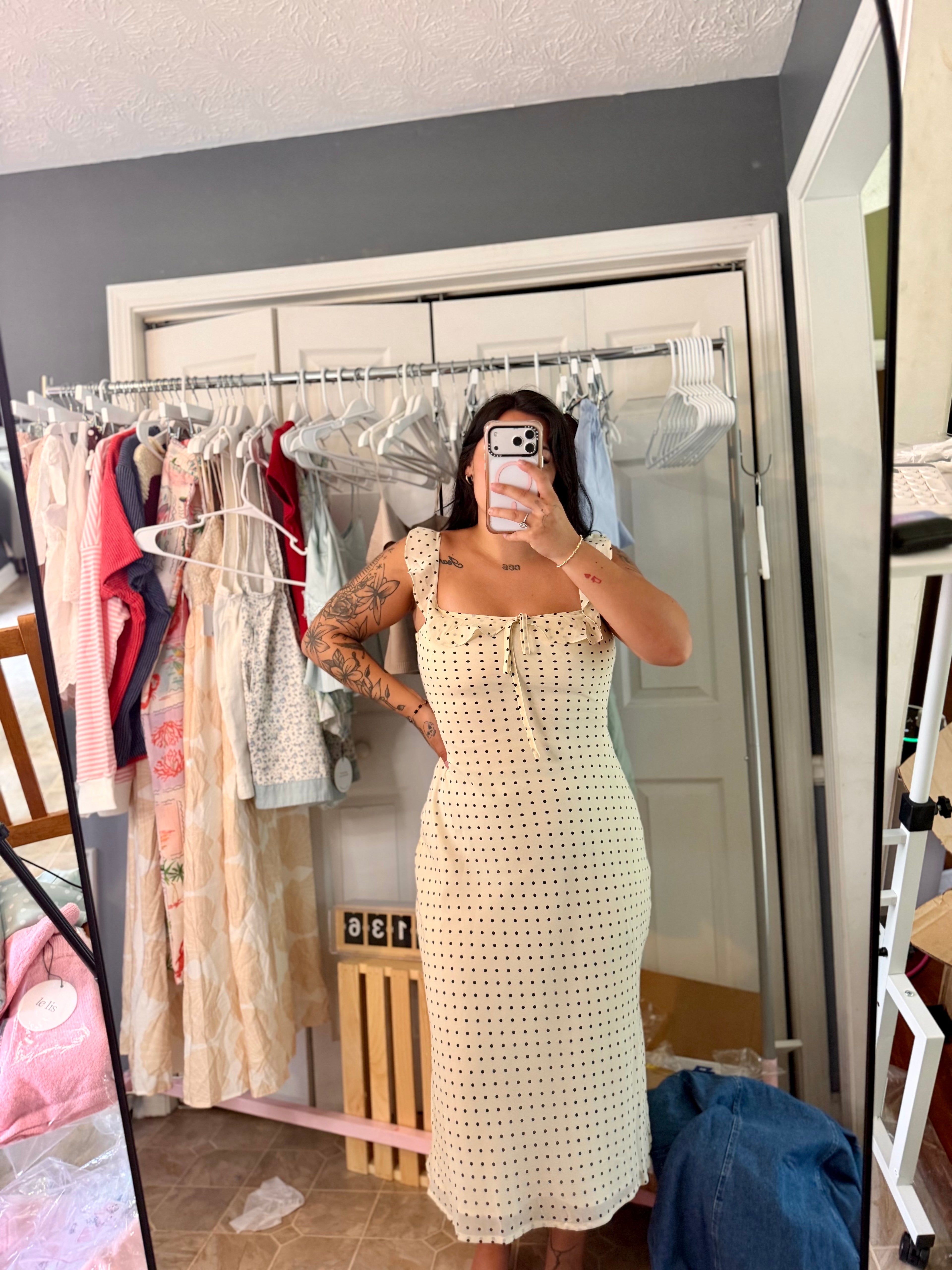 Cream Polka Dot Maxi Dress