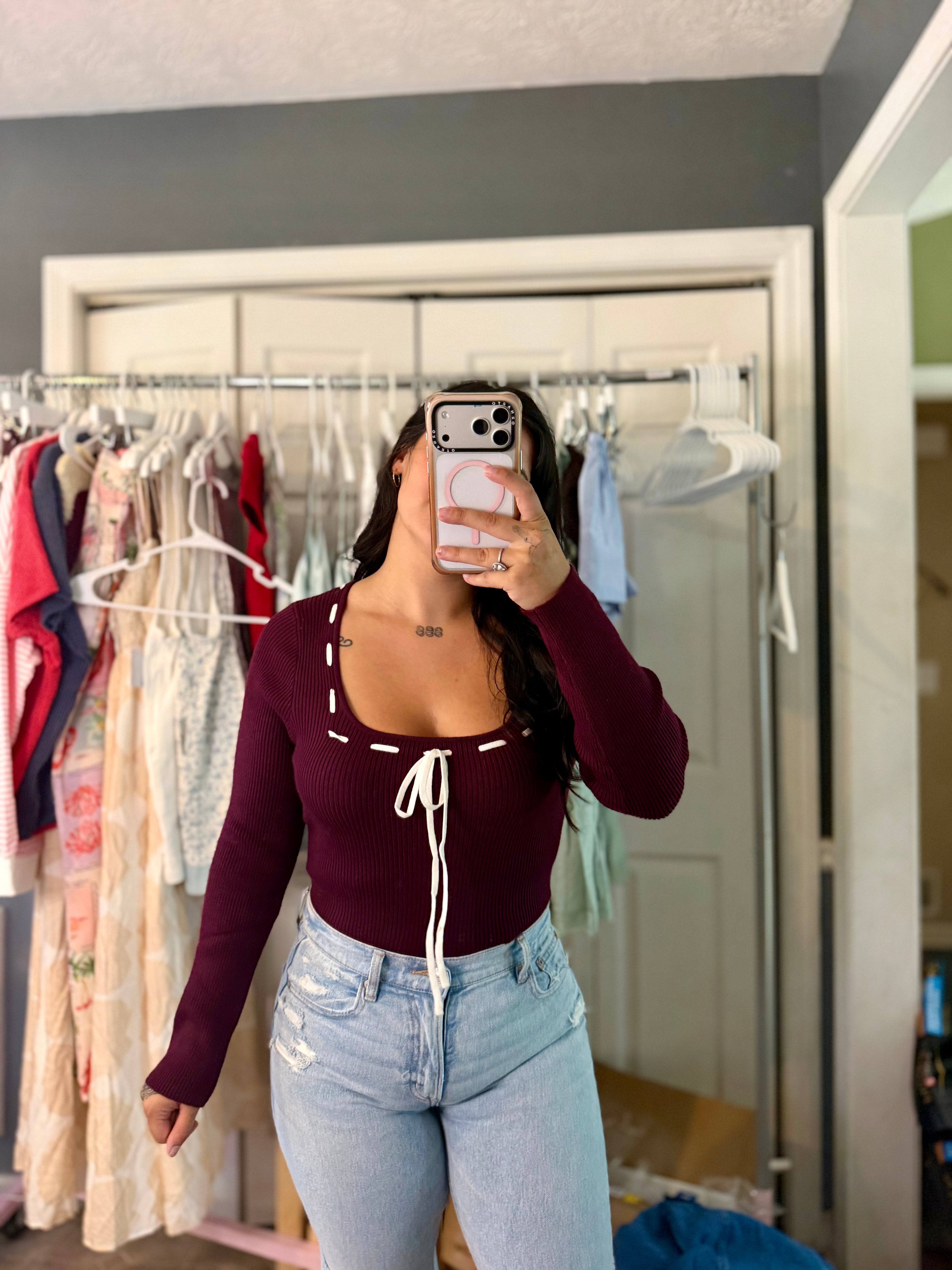 Burgundy Knit Bodysuit