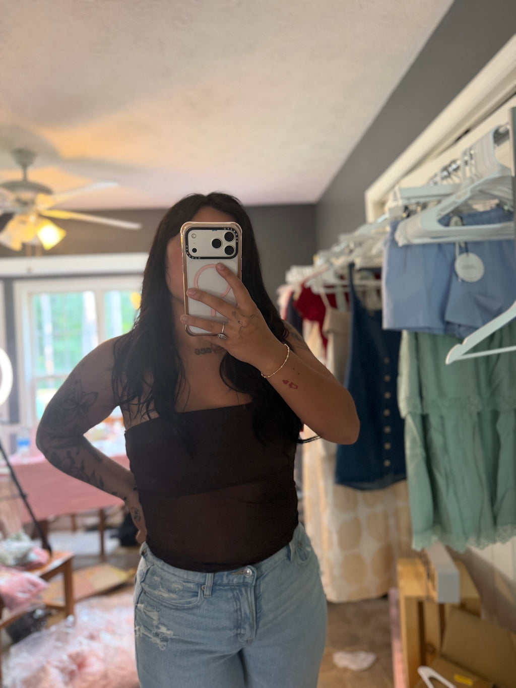 Brown Mesh Tube Top