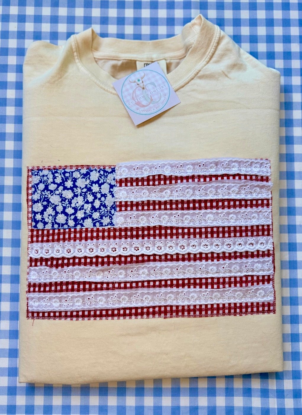 American Flag Patchwork + Lace Tee