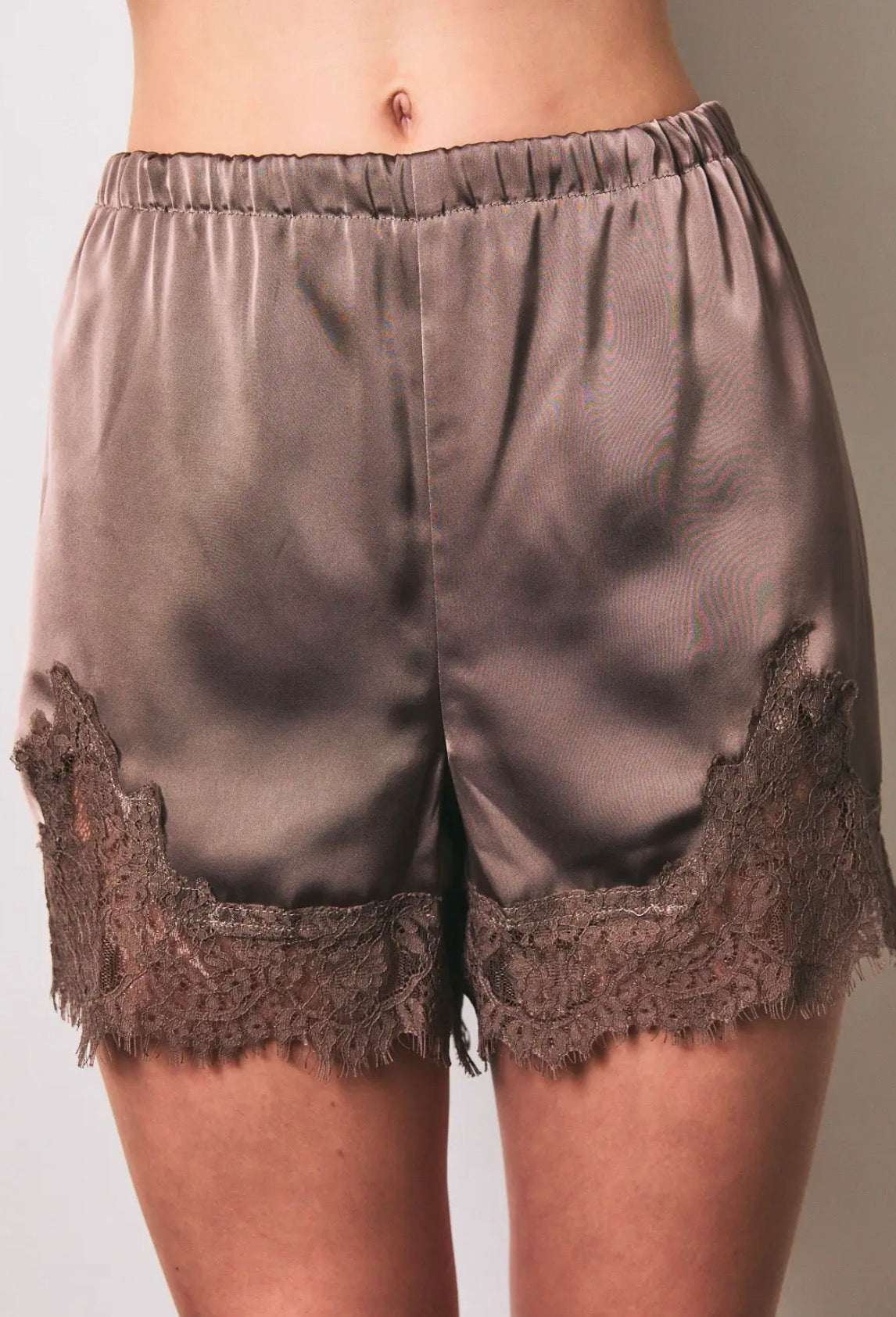 Mocha Lace Trim Shorts