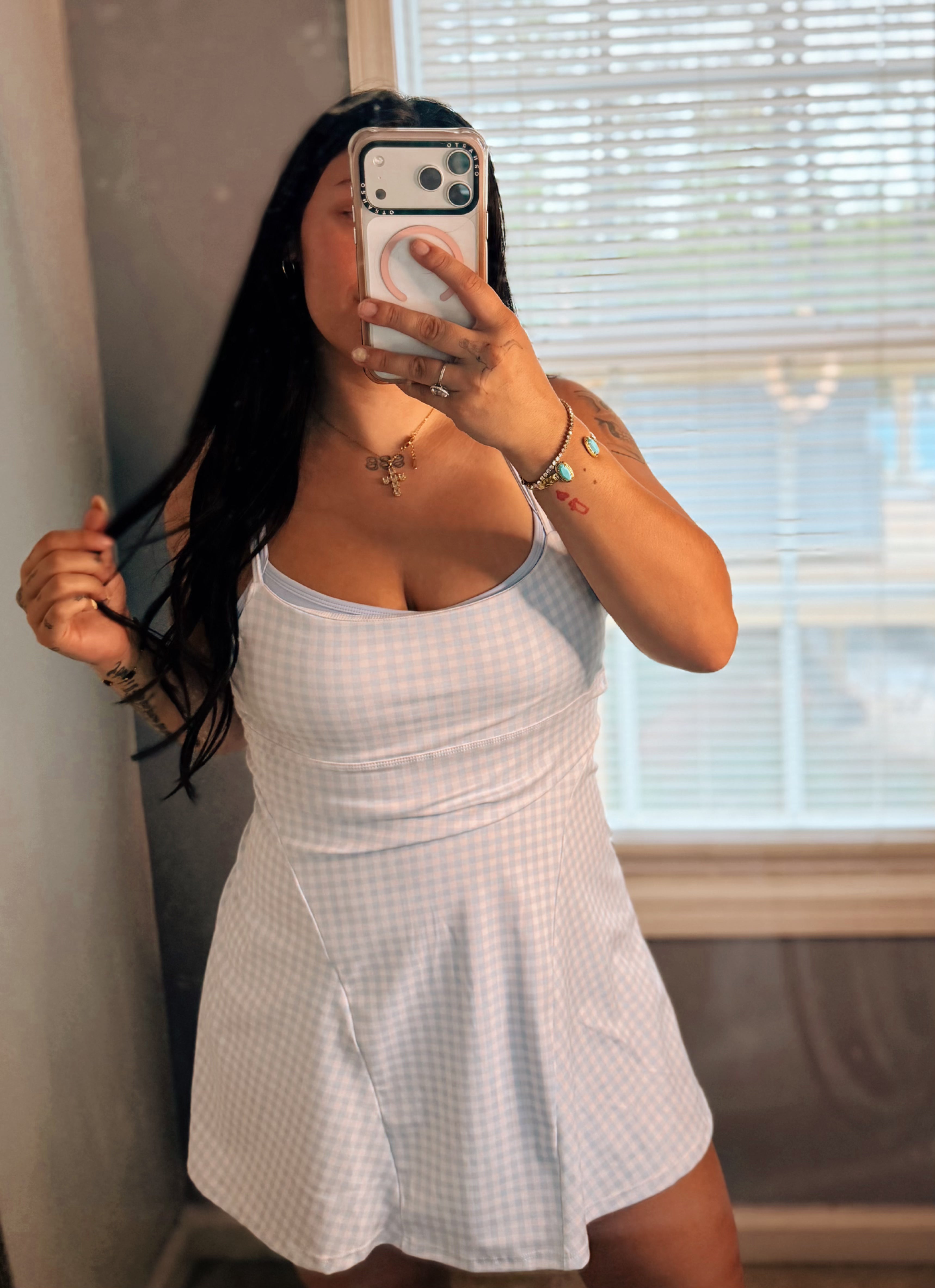 Double Layered Gingham Active Dress (Blue)