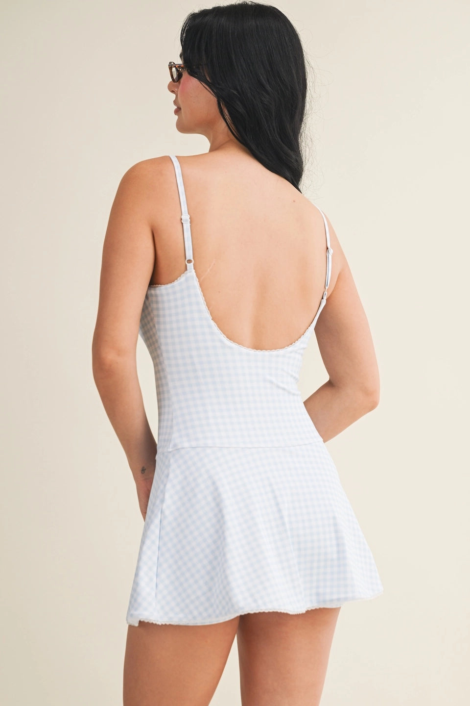 Picnic Princess Gingham Active Dress (Blue) With Lace Detail