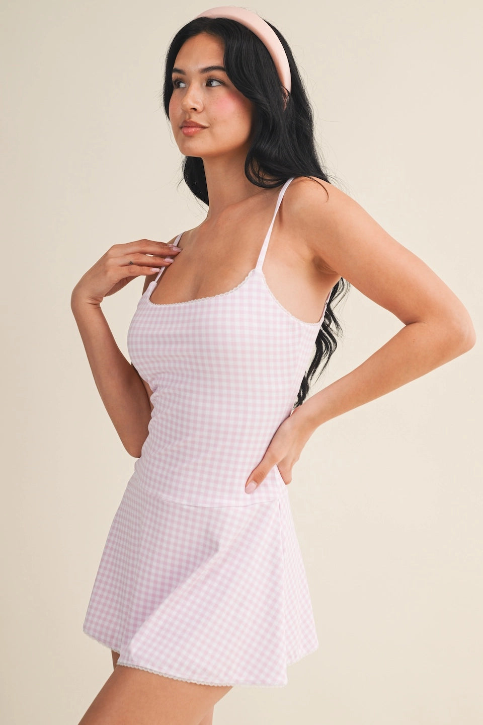 Picnic Princess Gingham Active Dress (Pink) With Lace Detail